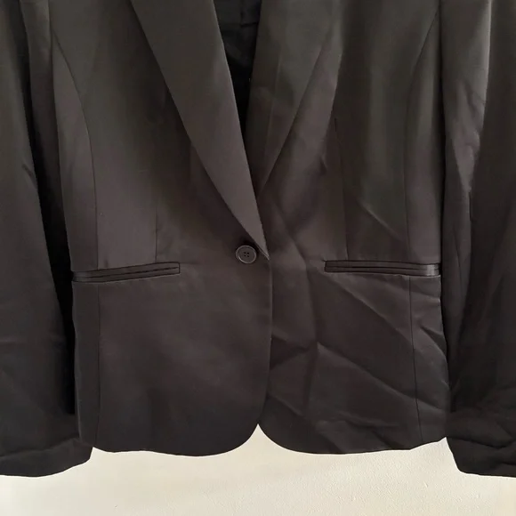Black Satin Button Front Blazer Jacket Size 8 - Picture 7 of 14